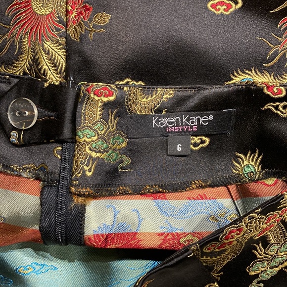 Karen Kane womens skirt size 6 Rayon/Silk floral dragon print Fringe beaded hem - Picture 9 of 12